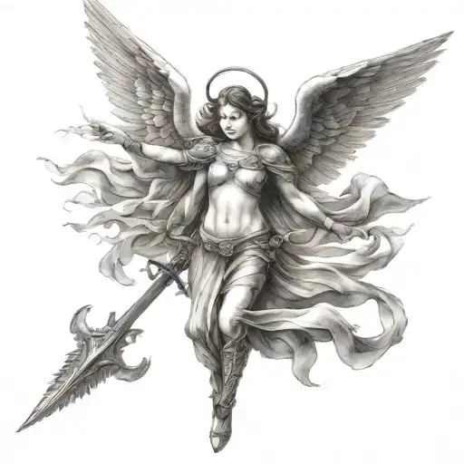 warrior angel flying  tattoo design idea