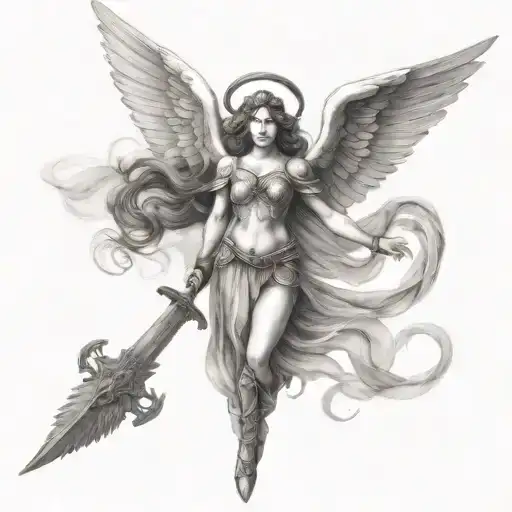 warrior angel flying  tattoo design idea