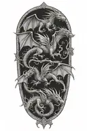three medieval dragons flying tattoo design idea