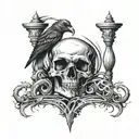 A skulls surrounded by intertwining snakes and crows, with an hourglass and cross in the dark vigilant background  tattoo design idea