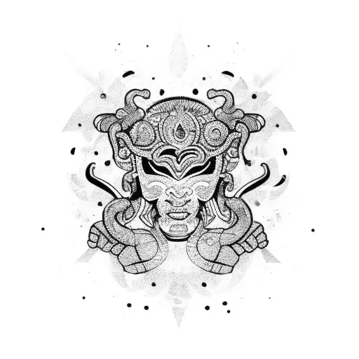 A Muay Thai fighter surrounded by intricate Thai writing tattoo design idea