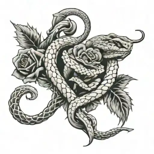 snake roses broken heart tattoo design idea