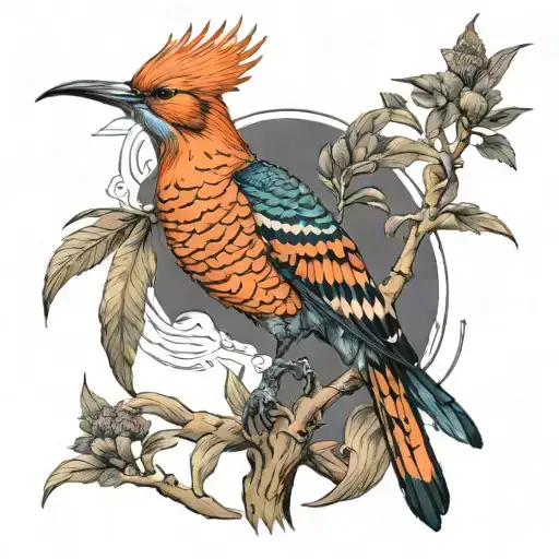phoenix hoopoe fine lines without flower tattoo design idea