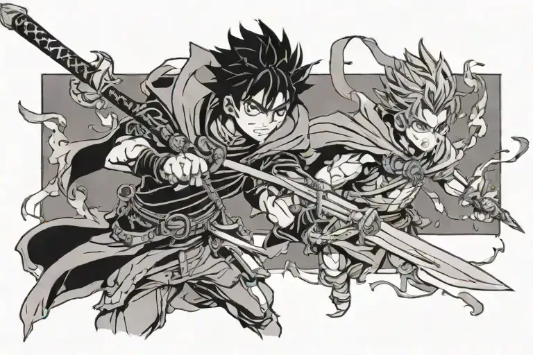 black clover asta and yami sukehiro with sword  tattoo design idea