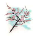 Sakura tree branch with japanese ribbons tattoo design idea