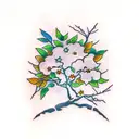 Sakura tree branch with japanese ribbons tattoo design idea