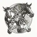 A cow and horse intertwined in a yin-yang design tattoo design idea