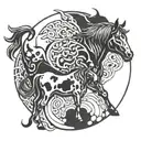A cow and horse intertwined in a yin-yang design tattoo design idea