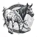 A cow and horse intertwined in a yin-yang design tattoo design idea