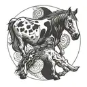 A cow and horse intertwined in a yin-yang design tattoo design idea