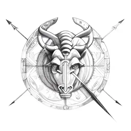 Taurus, aries, Aquarius, Sagittarius all simbles combine in an arrow  tattoo design idea