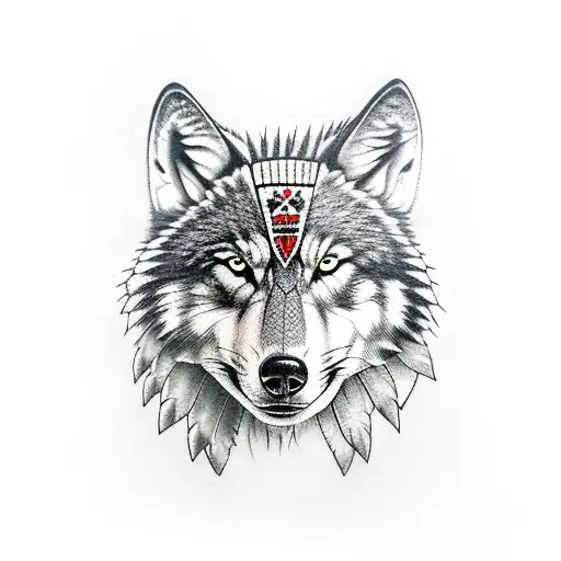 american indian with wolf tattoo design idea