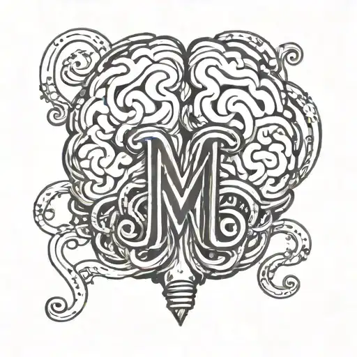 a brain intertwined with nerves shaped to form the letters M and S tattoo design idea