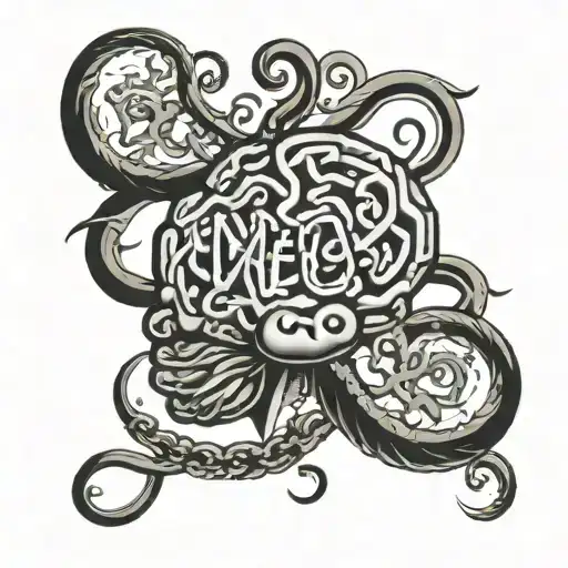 a brain intertwined with nerves shaped to form the letters MS tattoo design idea