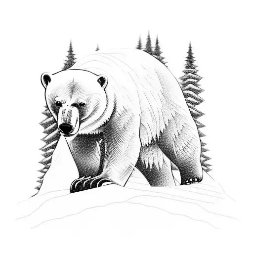 A snowboarding polar bear carving through the snow tattoo design idea