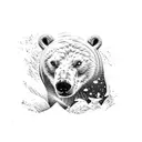 A snowboarding polar bear carving through the snow tattoo design idea