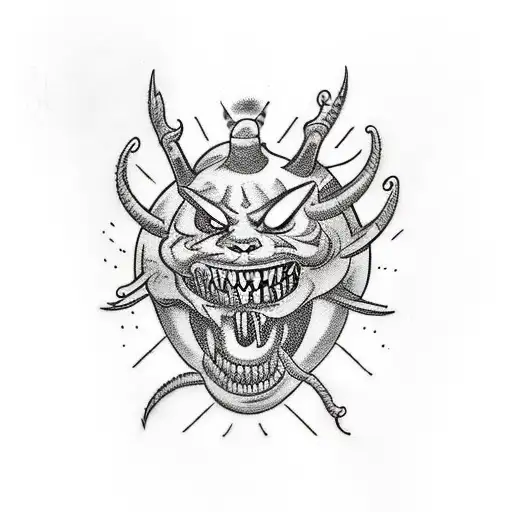 Demons trapped inside the word Mistreated written in Graffiti bubble letters trying to fight and claw their way out tattoo design idea