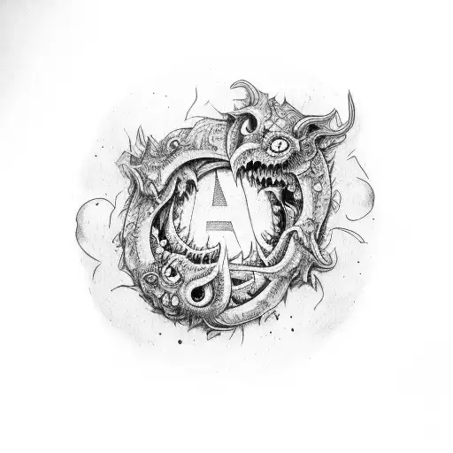 Demons trapped inside the word Mistreated written in Graffiti bubble letters trying to fight and claw their way out tattoo design idea