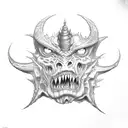 Demons trapped inside the word Mistreated written in Graffiti bubble letters trying to fight and claw their way out tattoo design idea