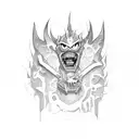 Demons trapped inside the word Mistreated written in Graffiti bubble letters trying to fight and claw their way out tattoo design idea