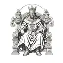 King Baldwin IV of Jerusalem sitting on his throne wearing white robes and his metal mask  tattoo design idea