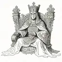 King Baldwin IV of Jerusalem sitting on his throne wearing white robes and his metal mask  tattoo design idea
