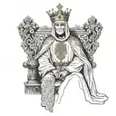 King Baldwin IV of Jerusalem sitting on his throne wearing white robes and his metal mask  tattoo design idea