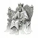 King Baldwin IV of Jerusalem sitting on his throne wearing white robes and his metal mask  tattoo design idea