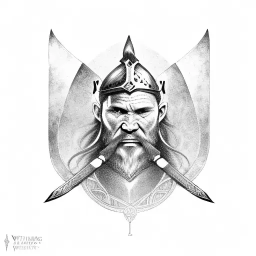 A viking warrior with dotwork details tattoo design idea