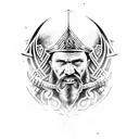 A viking warrior with dotwork details tattoo design idea