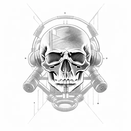 skull with sabers in cyberpunk style  tattoo design idea