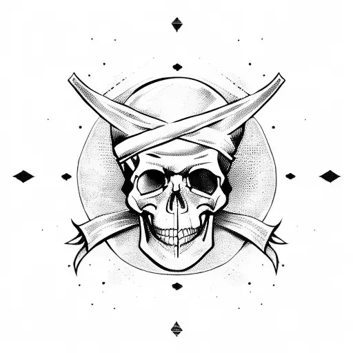 pirate flag with skull in cyberpunk style  tattoo design idea