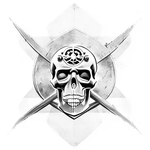 pirate flag with skull in cyberpunk style  tattoo design idea