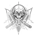 skull with sabers in cyberpunk style  tattoo design idea