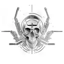 skull with sabers in cyberpunk style  tattoo design idea