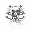 skull with sabers in cyberpunk style  tattoo design idea