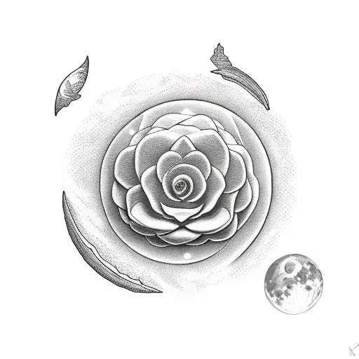 petals to the moon tattoo design idea