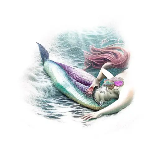 mermaid sinister fear full body  tattoo design idea