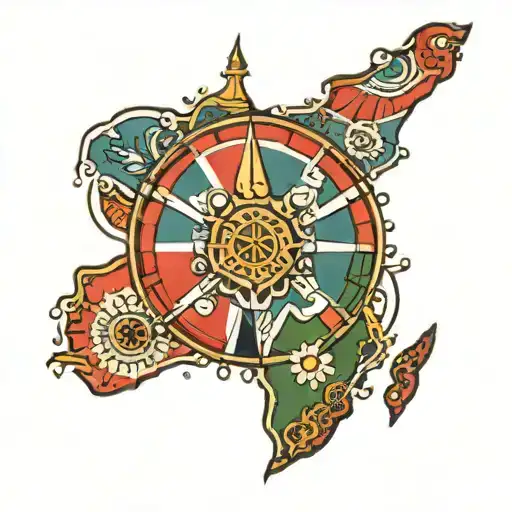 Gypsy Flag Wheel and Africa Outline combined tattoo design idea
