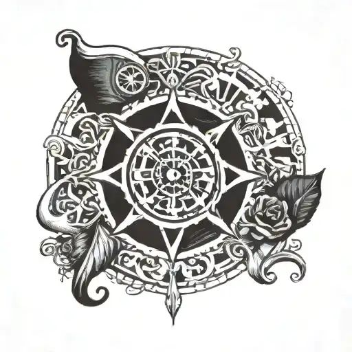 gypsy flag Wheel and nigeria Outlines creative  tattoo design idea