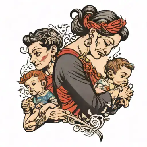 mother with two sons  tattoo design idea