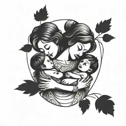 mother with two sons  tattoo design idea