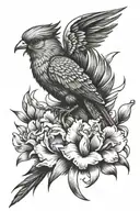 quetzal bird with gladiolas flowers tattoo design idea