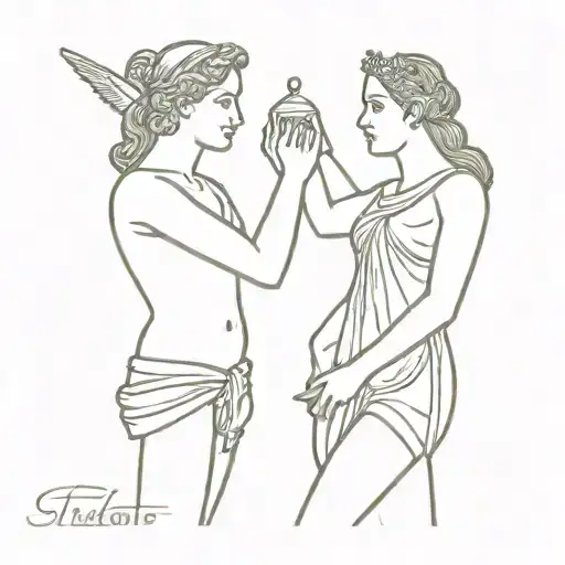 attic white-ground style painting of apollo and artemis holding a phiale  tattoo design idea