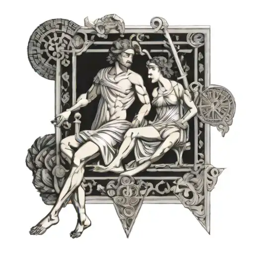 attic white-ground style featuring apollo and artemis holding a phiale tattoo design idea