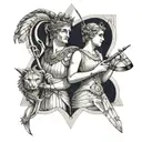 attic white-ground style featuring apollo and artemis holding a phiale tattoo design idea