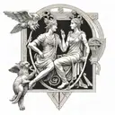 attic white-ground style featuring apollo and artemis holding a phiale tattoo design idea