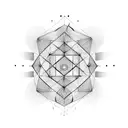 An abstract geometric design inspired by mathematical equations, incorporating musical notes and symbols tattoo design idea