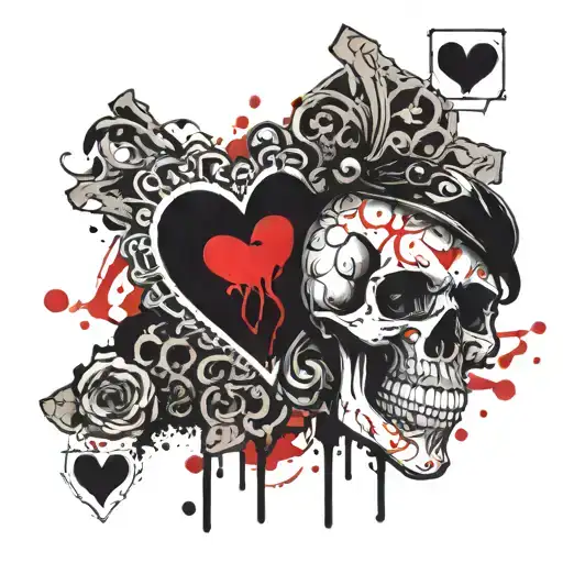 jack of hearts card with skulls tattoo design idea