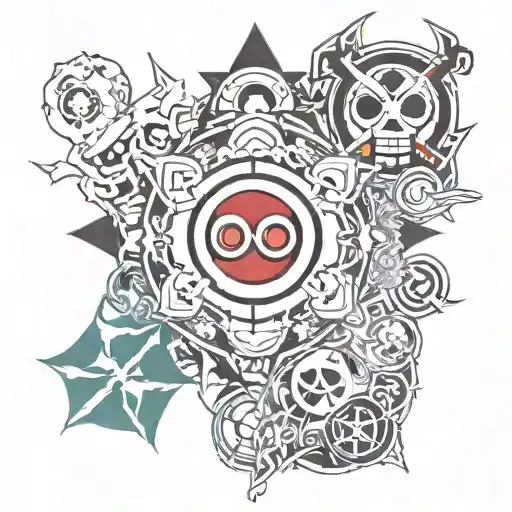 pokeball, one piece logo's, bleach mask, black clover 5leaf tattoo design idea